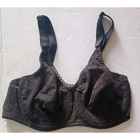 Bali Minimizer Bra Size 34D Black Floral Lace Unlined Balconett Underwire - Picture 2 of 6
